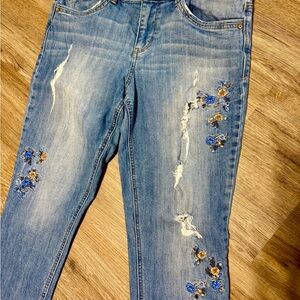 Democracy Embroidered destresed Blue jeans